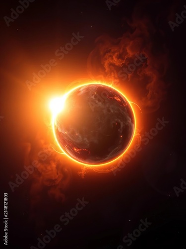 Celestial body with vibrant ring of light encircling its luminous surface, planet, astronomy