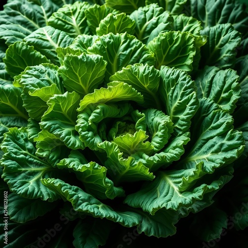 Green cabbage leaves forming intricate patterns, organic, illustration