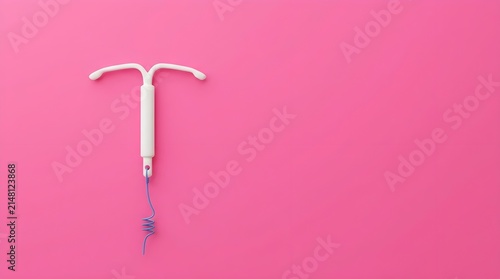 Copper intrauterine device iud contraceptive on pink background with copper