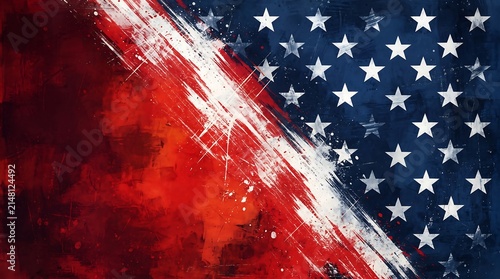 Abstract american flag background with grunge brush strokes