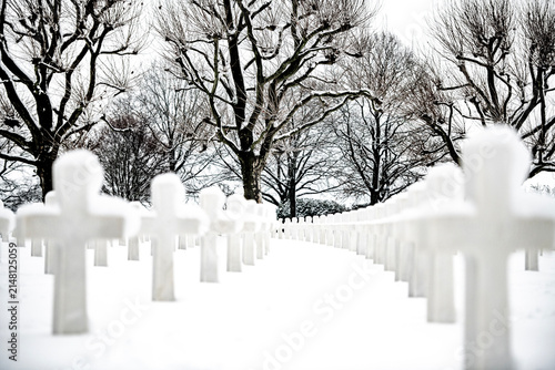 American Cemetery Margraten in the winter after it has snowed