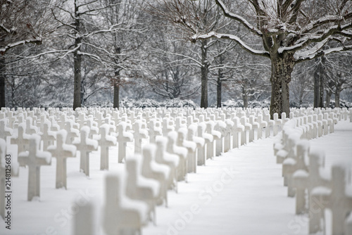 American Cemetery Margraten in the winter after it has snowed