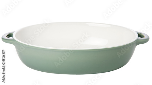 Canvas Print Oval ceramic baking dish with two handles light green exterior and white interio