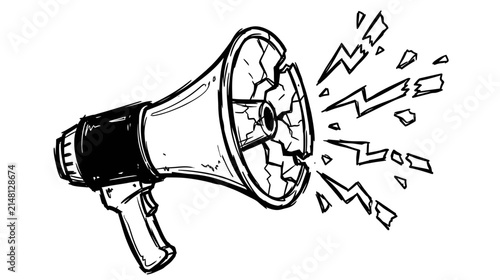 Foto Hand-drawn broken megaphone emitting sound waves