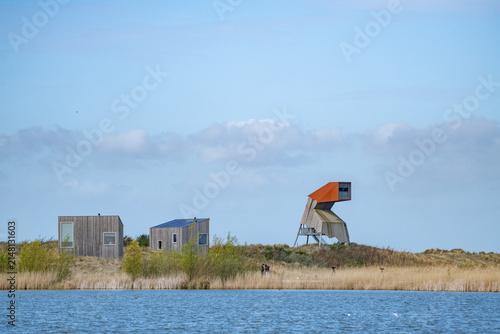 The Marker Wadden nature reserve in Lake Marker in the Netherlands, Flevo province. Artificial archipelago, Birdwatching tower.