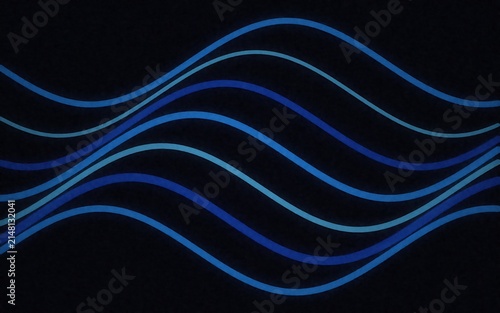 Abstract background, featuring multiple flowing, blue wavy lines, of varying shades, arranged horizontally against, a solid black backdrop