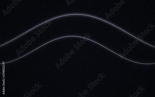Two parallel flowing light lines in a soft white or light blue hue, creating a smooth wave pattern against a dark, grainy black background