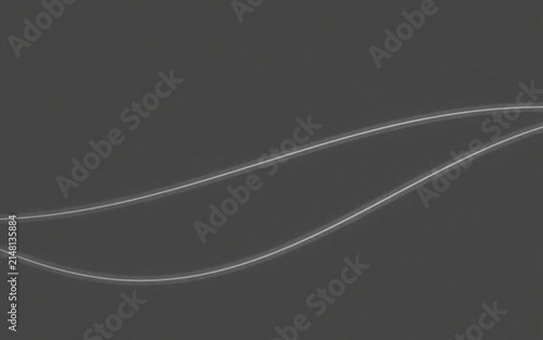 Two soft glowing white curved lines flowing across a dark gray textured background, creating a subtle, and abstract light, wave pattern
