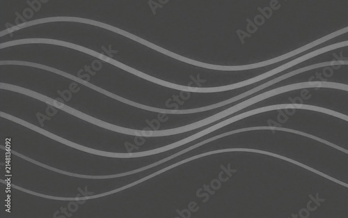 Abstract background, featuring multiple flowing, light grey wavy, lines on a, dark grey textured, surface creating a, rhythmic wave pattern