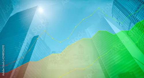 Rising Graph Chart Overlay on Skyscraper Cityscape