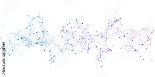 Abstract digital network wave isolated on transparent background. Cyan purple pink gradient mesh with connected nodes and lines. Futuristic technology data visualization element. Network PNG