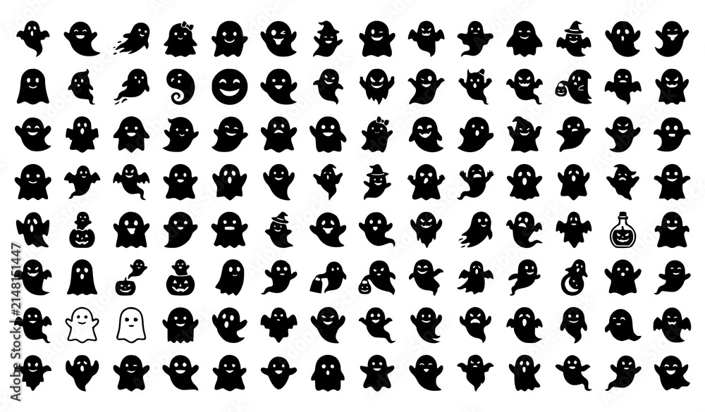 Obraz premium Cute Halloween Ghost Vector Icon Bundle