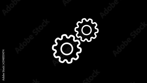 gears, Engineering, development and innovation icon in outline design. gears spinning. Gears rotating animation. White color gear icon .abstract black background