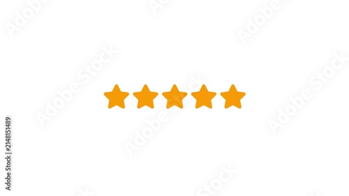 close up star animation on dark blue background, animated pop up five stars for animated user reviews, customer feedback, satisfaction level status, and product quality level.