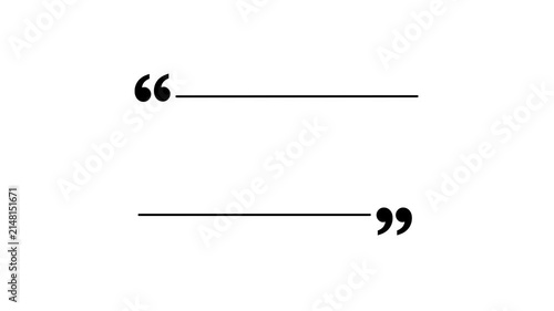 A minimalist horizontal quote template featuring two short, white vertical bars on a solid black background. Large white quotation marks are integrated into the center of each bar.