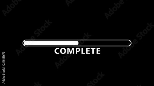 Animated motion graphics showing a blue progress bar completing up to 97 percent over a transparent alpha channel background. Represents a process conclusion, 4K UI uploading complete animation