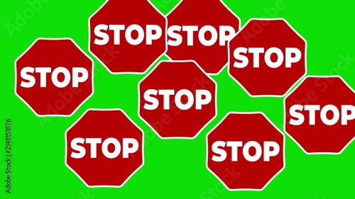 4k Stop Sign Glitch Video 4k animation of a vintage stop sign background with nice retro glitch and distorted bad film effects.Stop sign popup animation on green screen