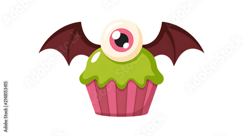 Spooky Halloween cupcake with green frosting and eyeball