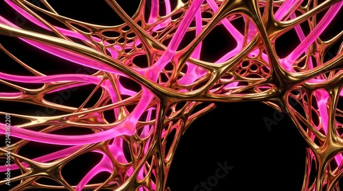 Gold pink liquid metal web abstract background