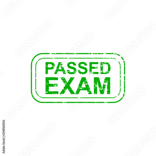 Green passed exam vector illustration with distressed rounded-rectangle stamp on white background