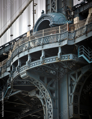 Close up detail of the Manhattan Bridge connecting Brooklyn to Manhattan New York City