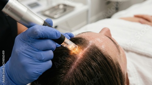 Scalp microneedling hair growth treatment in a beauty clinic