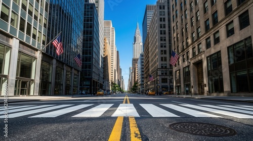 Manhattan Midtown empty street during a bright sunny day in New York City