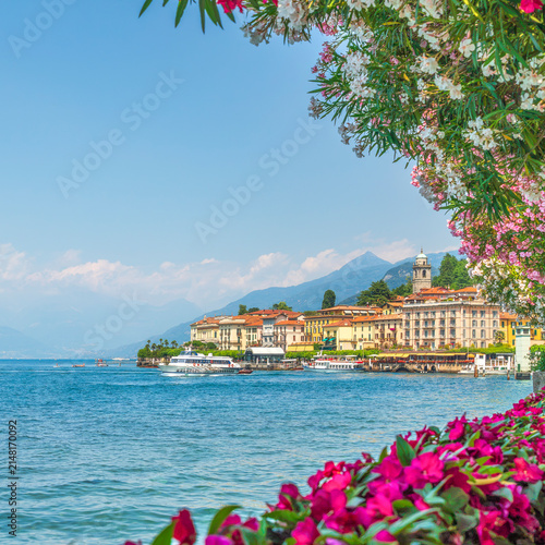 Bellagio Waterfront and Lake Como View with Summer Flowers