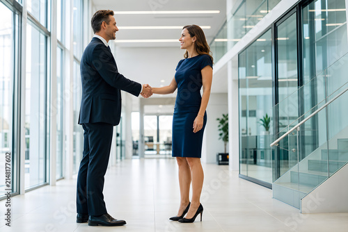 Business handshake signifying partnership and collaboration in a contemporary office setting