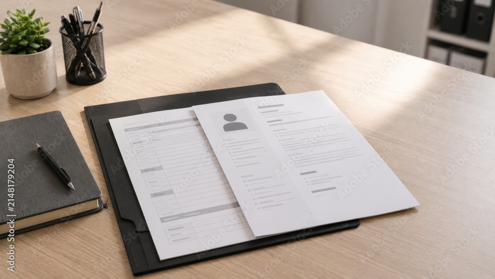Obraz premium Resume and job application documents on office desk