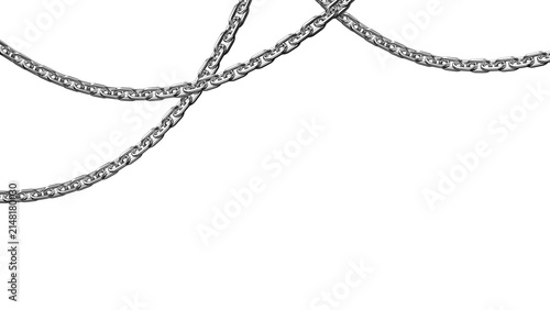 Silver Chain Link Frame Isolated on White Background Symbolizing Security Strength Connection and Protection with Shiny Metal Links in a 3D Jewelry Style Design
