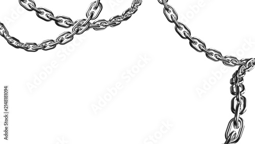 Silver Chain Link Frame Isolated on White Background Symbolizing Security Strength Connection and Protection with Shiny Metal Links in a 3D Jewelry Style Design