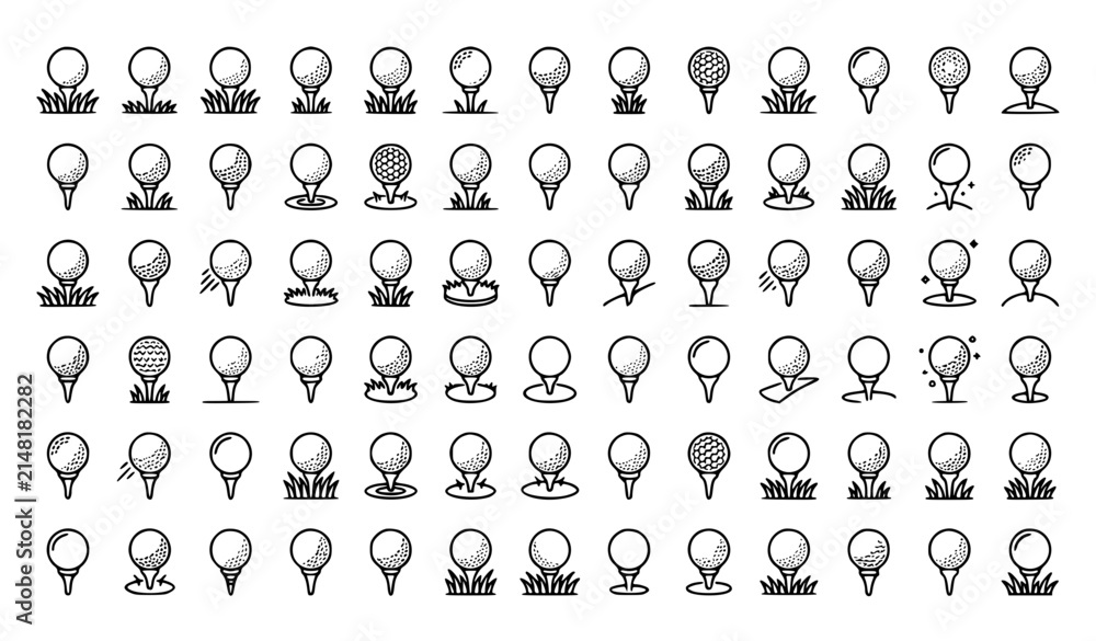 Fototapeta premium Golf Ball on Tee Outline Icon Collection Editable Stroke Vector Illustration EPS 10