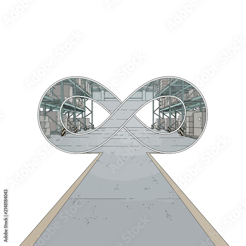 Infinite Warehouse Logistics Concept, Endless Storage and Supply Chain Symbol