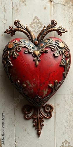 Vintage-style heart with distressed texture and ornate details, heart, ||vintage