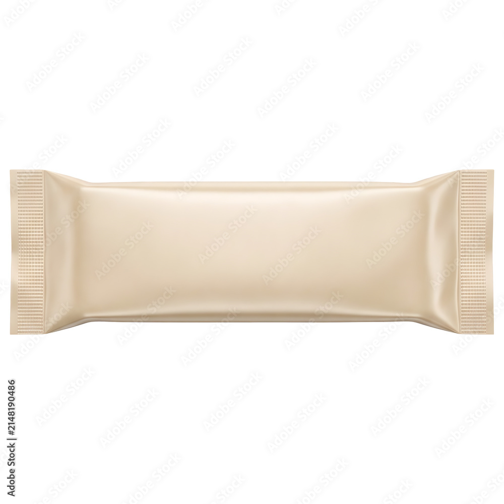 Fototapeta premium Blank Matte Gold Snack Bar Flow Wrap Packaging Mockup Isolated on Black
