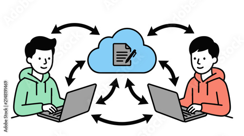 Two People Collaborating on a Project Using Laptops and Cloud Storage