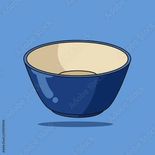 Hand drawn blue ceramic ceramic bowl vector illustration isolated icon for kitchenware design