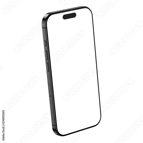 Black smartphone mockup template. White screen for designes. Isolated and isometric. No background