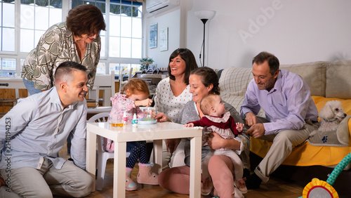 Canvastavla Multi-generational extended family spending happy time together at home