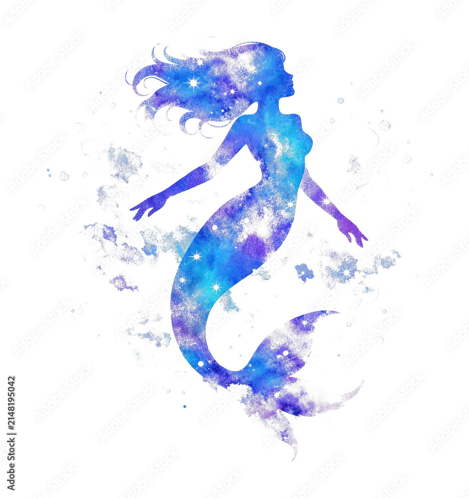 Obraz premium PNG Dreamy watercolor mermaid silhouette art.