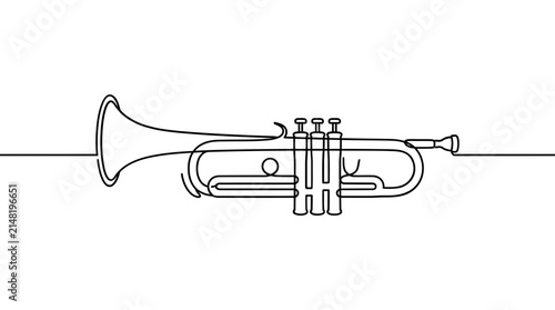 Canvas Print Continuous single line of a brass trumpet musical instrument, minimalist black i