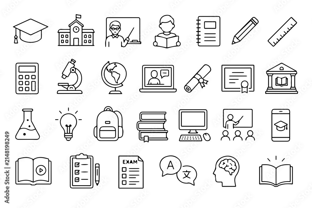 Fototapeta premium Education and Online Learning Outline Icons Set