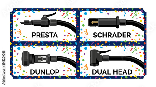 Quadro su tela Bicycle Pump Valve Adapter Types Set Illustration