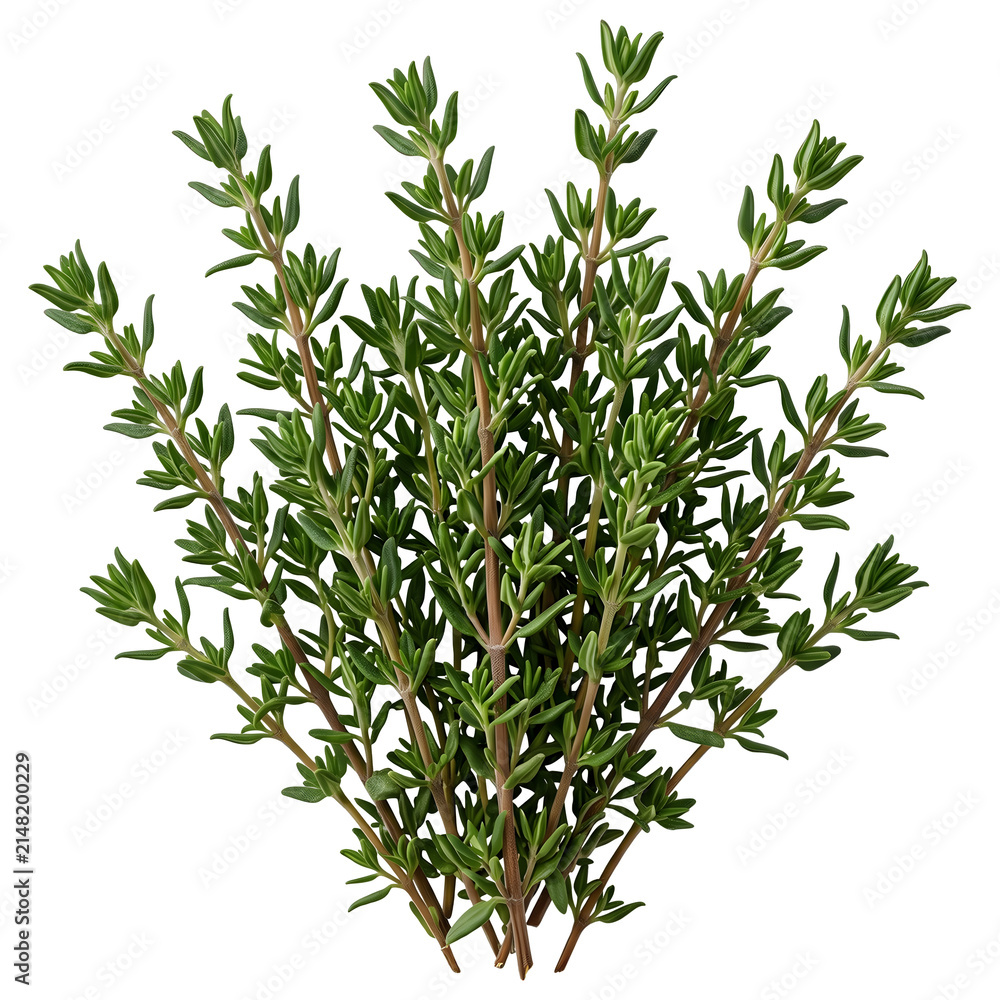 Fototapeta premium Fresh Green Thyme Stems Bunch Isolated on Black Background