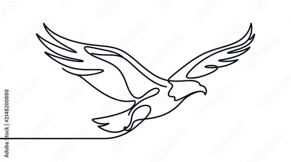 Obraz premium Eagle bird flying silhouette drawn in minimalist single continuous line art drawing style