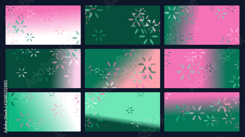 Modern Abstract Geometric Floral Background Set with Vibrant Pink and Green Gradients for Web Banners and Digital Design
