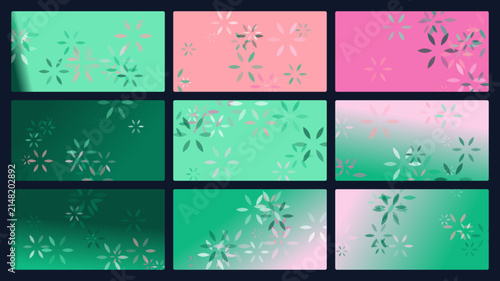 Abstract floral pattern background set with colorful teal and pink gradients for modern graphic design and presentation templates