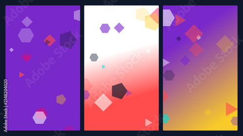 Abstract geometric vertical banners set with floating colorful shapes and gradient background for mobile story banner cover design template
