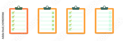 Four clipboards with different checklists on transparent background